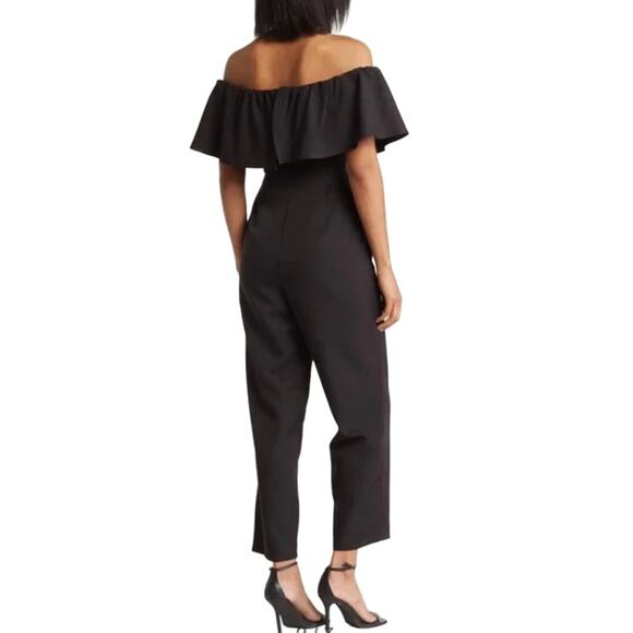 Sam Edelman Off the Shoulder Jumpsuit Black Sz 4 Minimalist Party Glam Cocktail - Picture 2 of 10